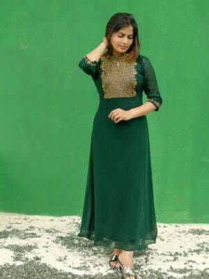 Buy Online Traditional Mehendi & Sea Green Color Long Skirt And Kurti –  Lady India
